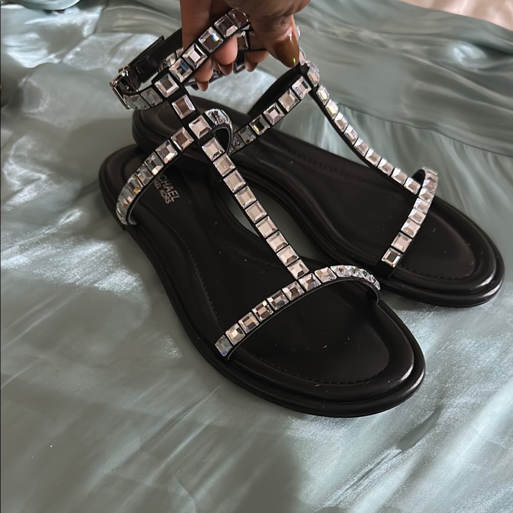 Michael Kors Black Sandals with Silver Accents